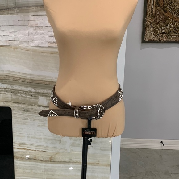 Shyanne New With Tags Brown Leather Belt with Bling Embellishments. Size M/L - Picture 3 of 10